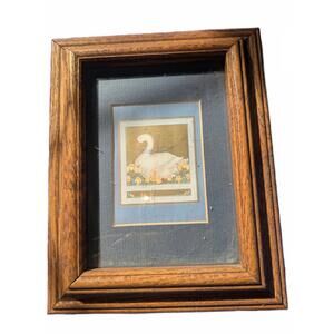 Vintage Wooden Picture Frame with Swan Artwork